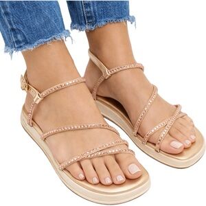 Viamo Mini Hand Made High End Luxury Brazilian  Chic Gold Strappy Sandals